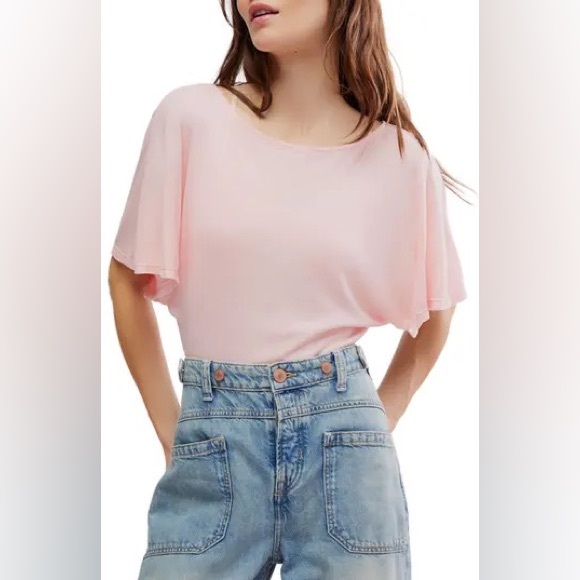 Free People | flutter sleeve pink bodysuit - Picture 1 of 4